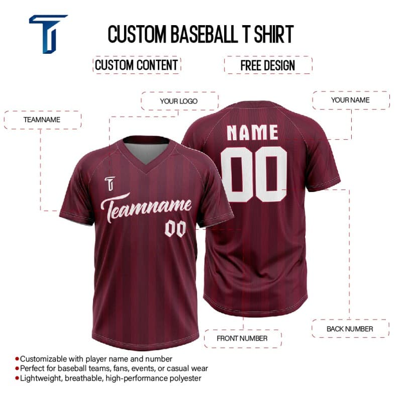 Custom Red Stripes Authentic V Neck Throwback Baseball Jersey