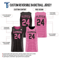 Black-Pink Custom Reversible Basketball Jersey