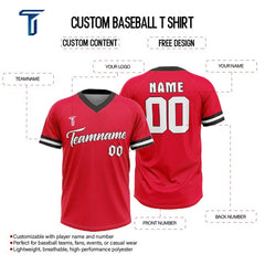 Custom Red White-Black Authentic V Neck Throwback Baseball Jersey