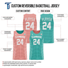 Pale Pink-Teal Custom Reversible Basketball Jersey