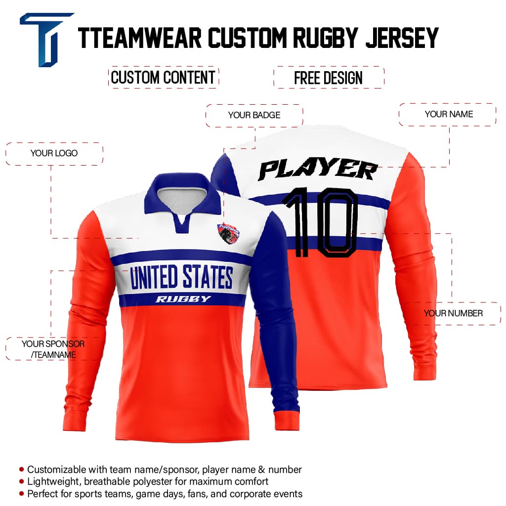 Custom USA Long Sleeve Rugby Social Jersey