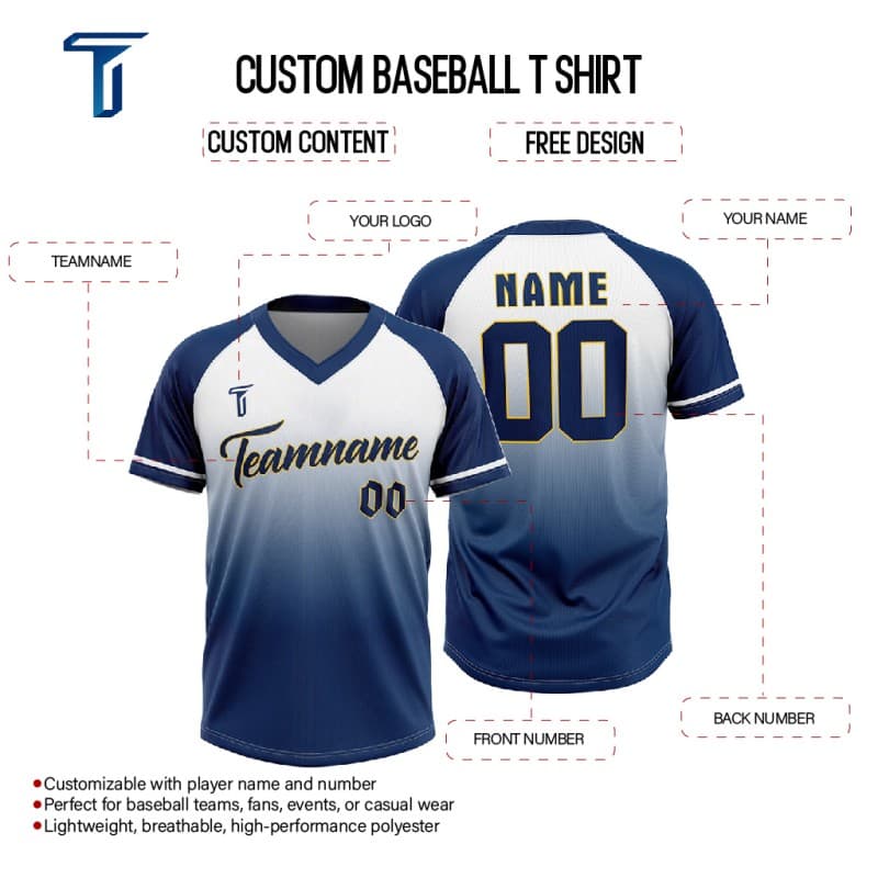 Custom Blue Gradient Authentic V Neck Throwback Baseball Jersey