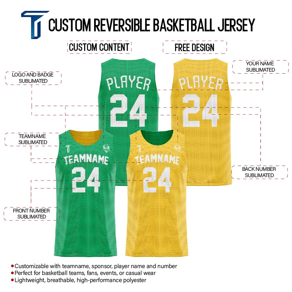 Green-Yellow Custom Reversible Basketball Jersey