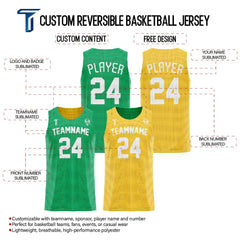 Green-Yellow Custom Reversible Basketball Jersey