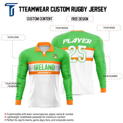 Custom Ireland Long Sleeve Rugby Social Jersey