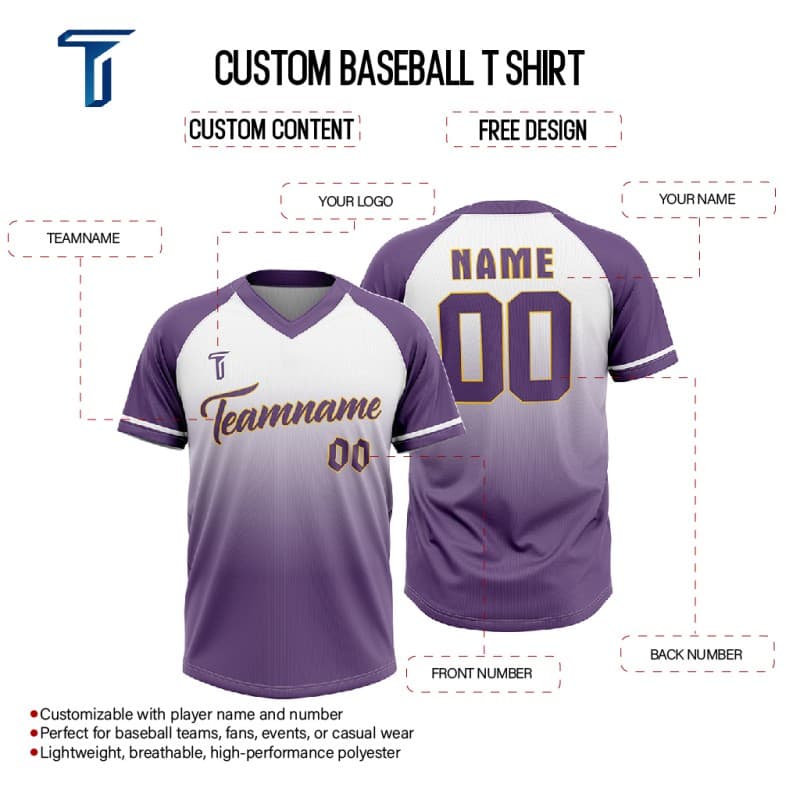 Custom Purple Gradient Authentic V Neck Throwback Baseball Jersey
