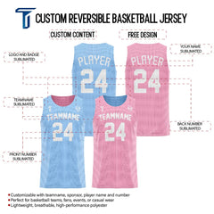 Blue-Pink Custom Reversible Basketball Jersey