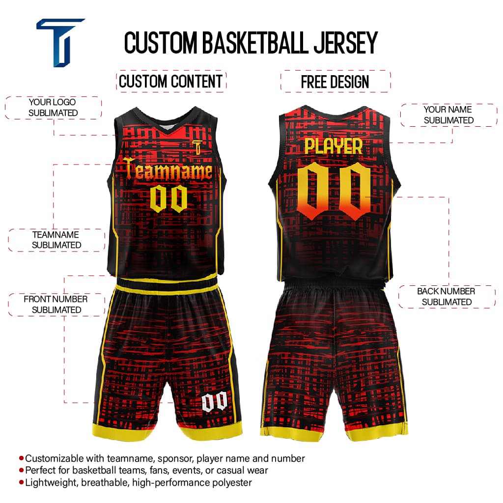 Custom Red Grid Adult Youth Basketball Jersey Set