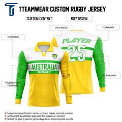 Custom Australia Long Sleeve Rugby Social Jersey