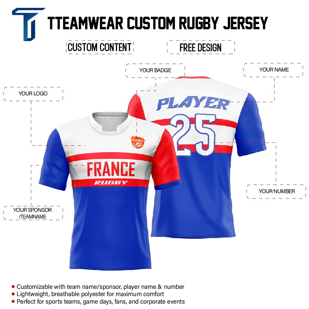 Custom France Pro Match Rugby Jersey