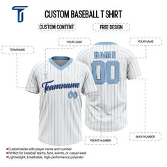 Custom White Blue Pinstripes Authentic V Neck Throwback Baseball Jersey