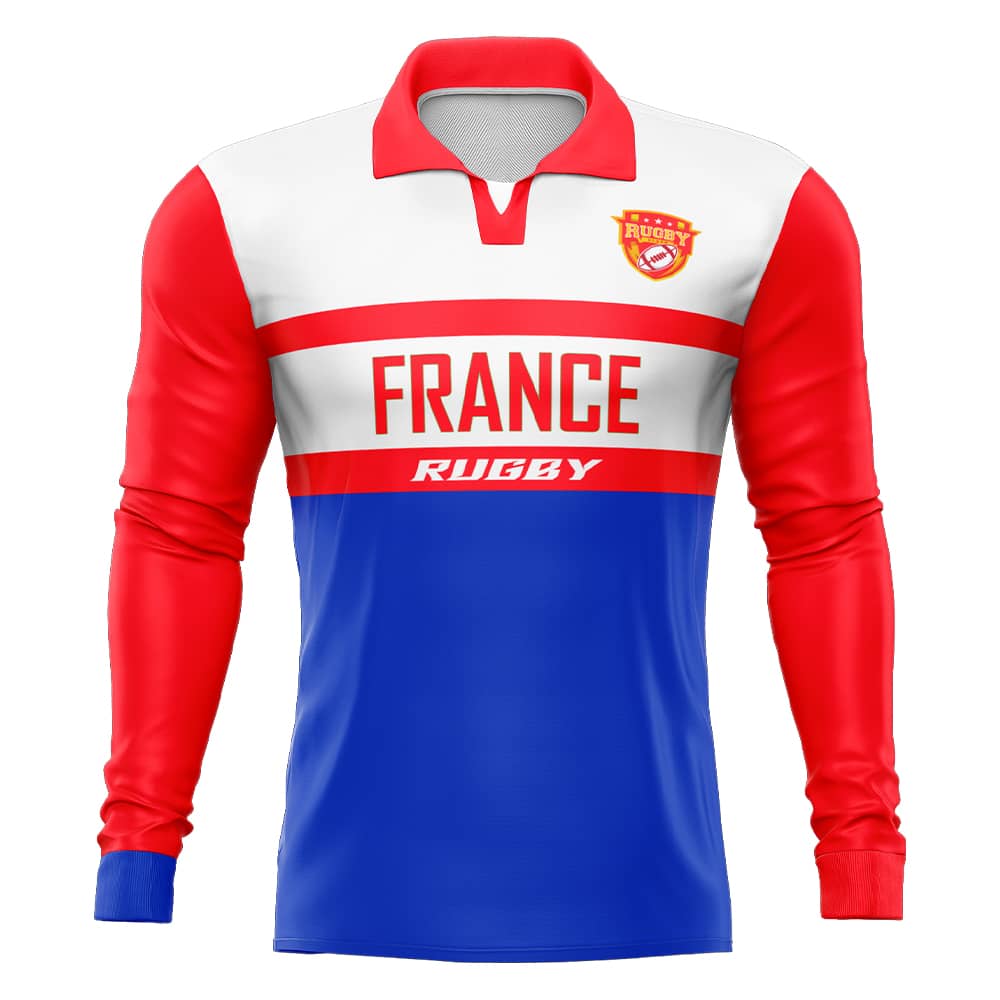 Custom France Long Sleeve Rugby Social Jersey
