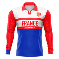 Custom France Long Sleeve Rugby Social Jersey
