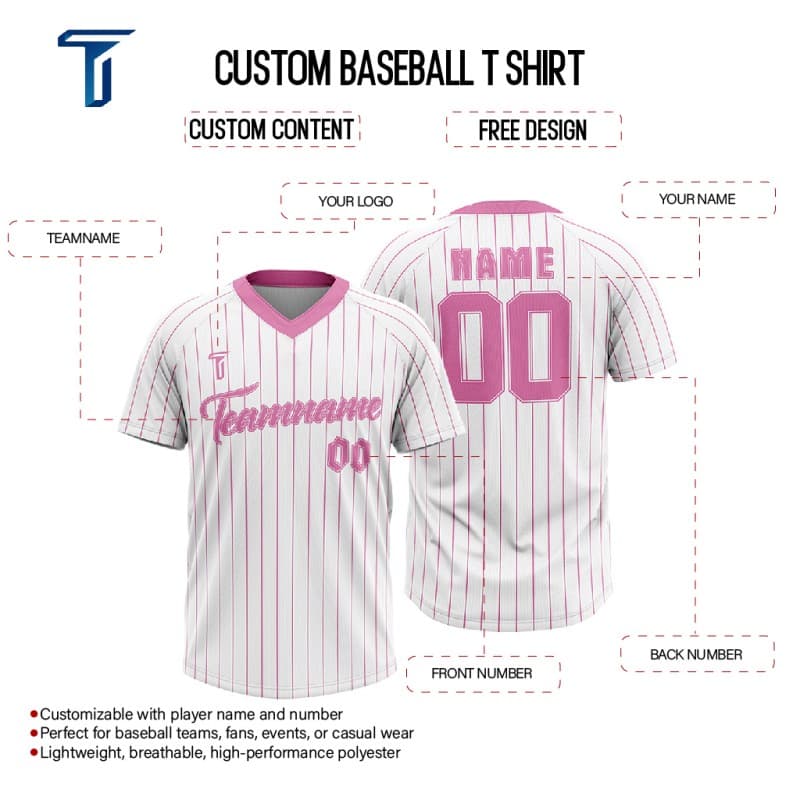 Custom White Pink Pinstripes Authentic V Neck Throwback Baseball Jersey
