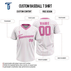 Custom White Pink Pinstripes Authentic V Neck Throwback Baseball Jersey