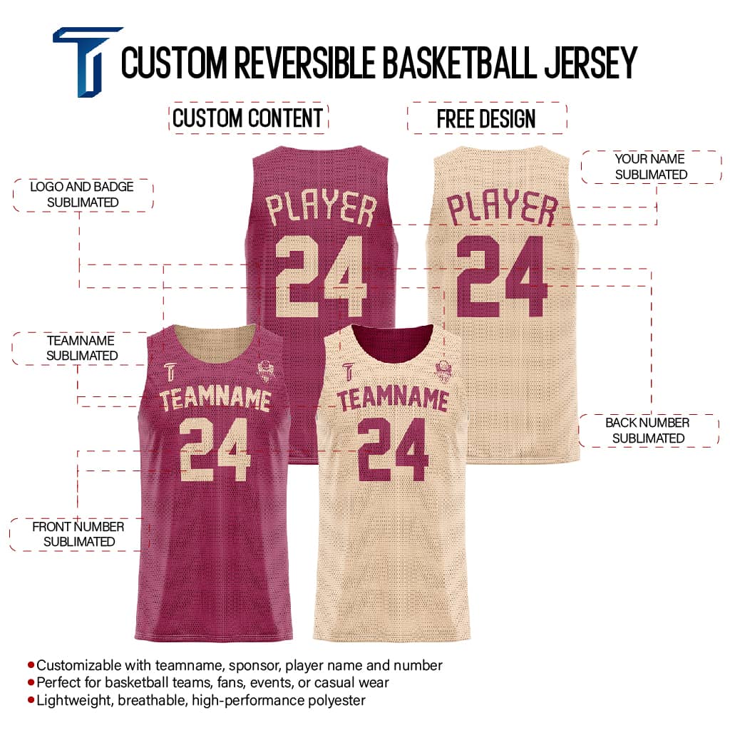 Maroon-Khaki Custom Reversible Basketball Jersey