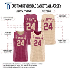 Maroon-Khaki Custom Reversible Basketball Jersey