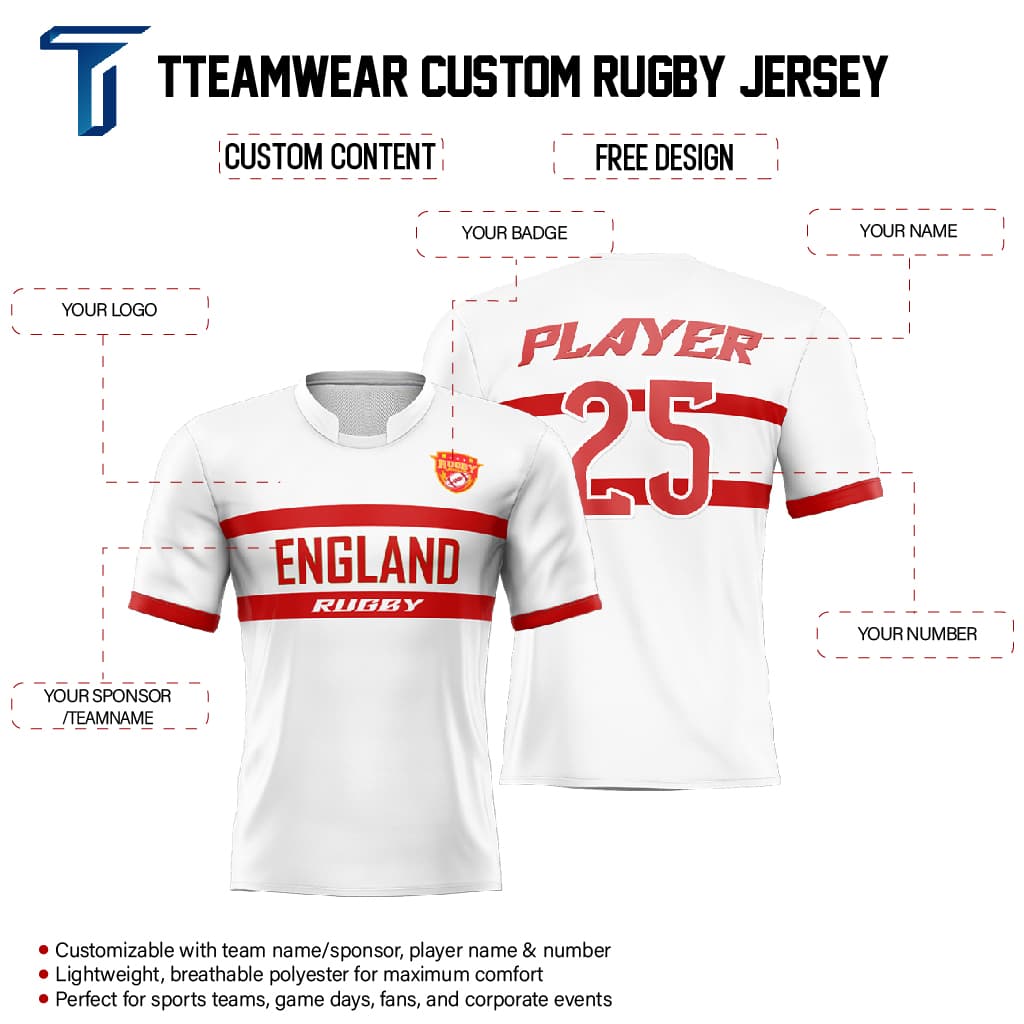 Custom England Pro Match Rugby Jersey