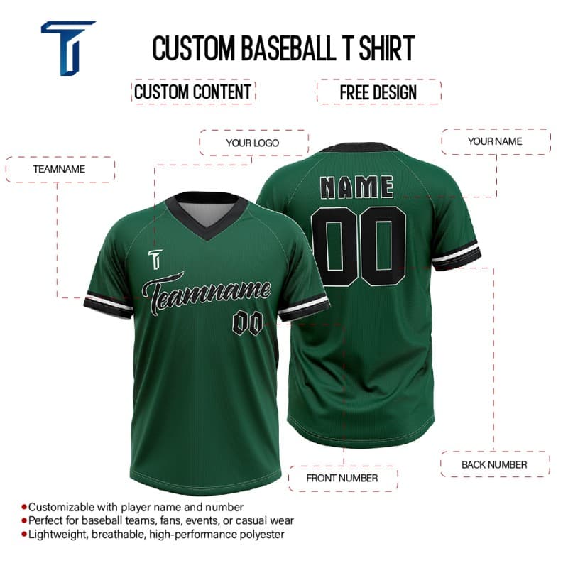 Custom Green Black-White Authentic V Neck Throwback Baseball Jersey