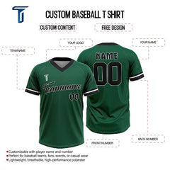 Custom Green Black-White Authentic V Neck Throwback Baseball Jersey