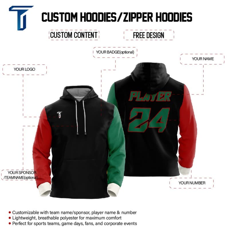 Custom Colorblock Red-Green Loose-Fit Mexico Pullover Hoodie Sweatshirt