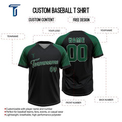 Custom Green Black Colorblock Authentic V Neck Throwback Baseball Jersey