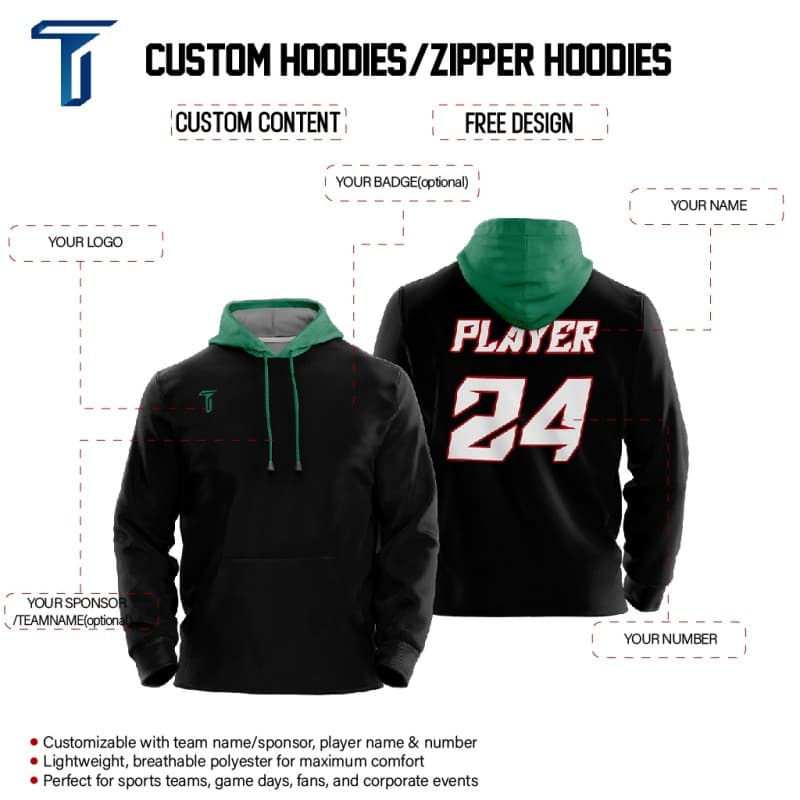 Custom Black Green Loose-Fit Mexico Pullover Hoodie Sweatshirt