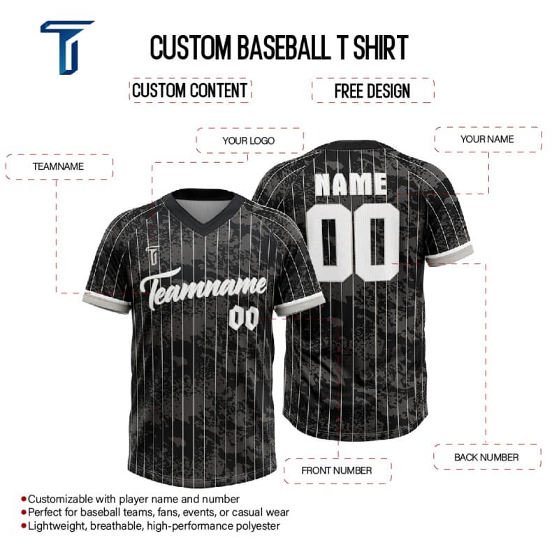 Custom Black White Pinstripes Authentic V Neck Throwback Baseball Jersey