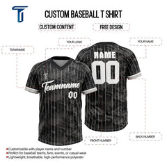 Custom Black White Pinstripes Authentic V Neck Throwback Baseball Jersey