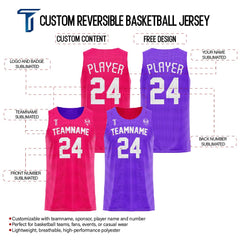 Pink-Violet Custom Reversible Basketball Jersey