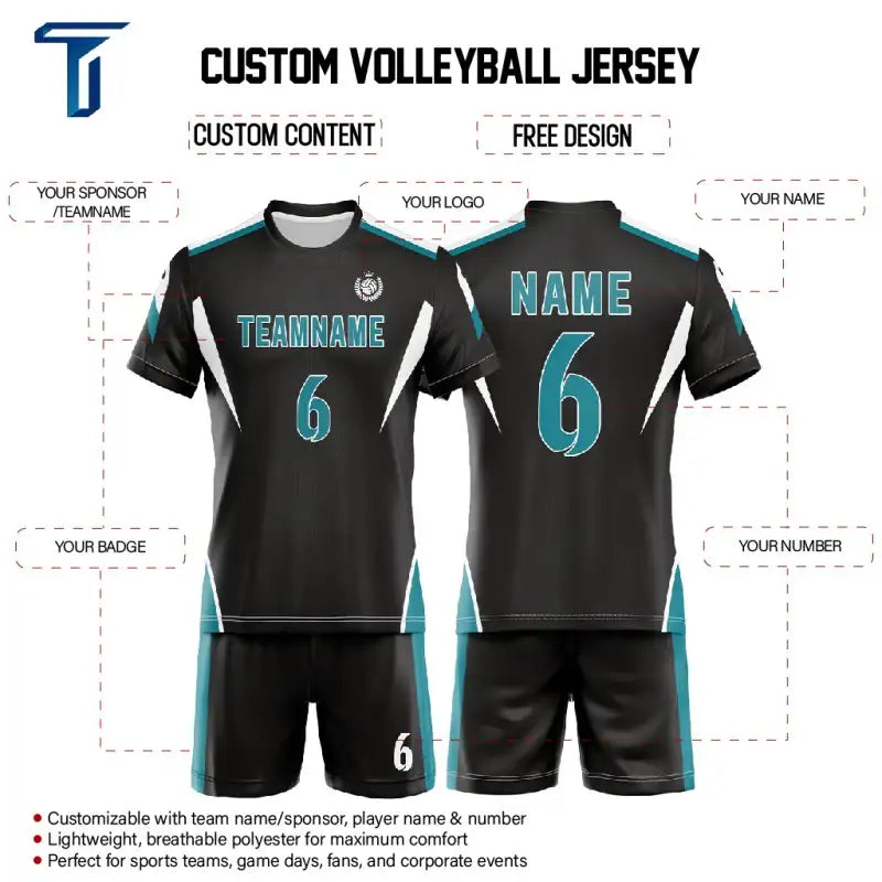 Custom Black Strike Men's Volleyball Jersey Set