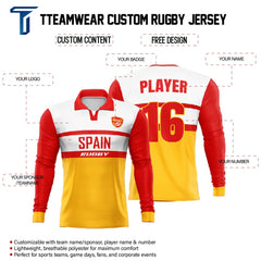 Custom Spain Long Sleeve Rugby Social Jersey