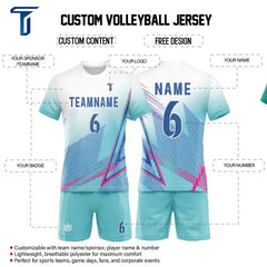 Custom Blue Gradient Stripes Men's Volleyball Jersey Set