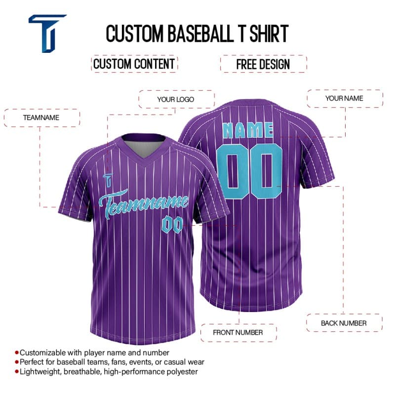 Custom Purple White Pinstripes Authentic V Neck Throwback Baseball Jersey