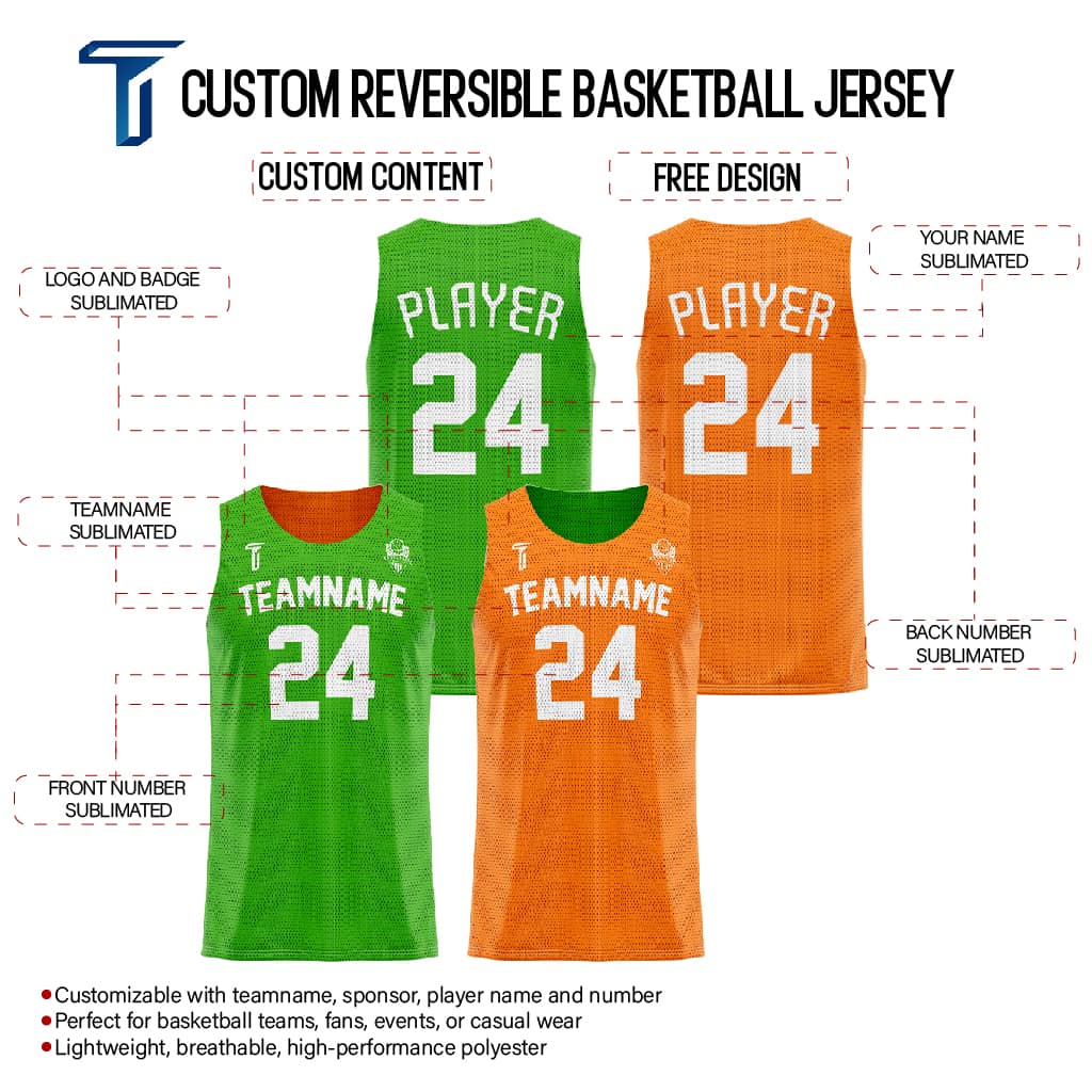 Green-Orange Custom Reversible Basketball Jersey