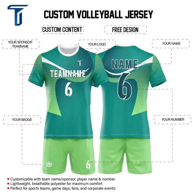 Custom Green Aurora Men's Volleyball Jersey Set