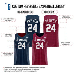 Dark Blue-Maroon Custom Reversible Basketball Jersey