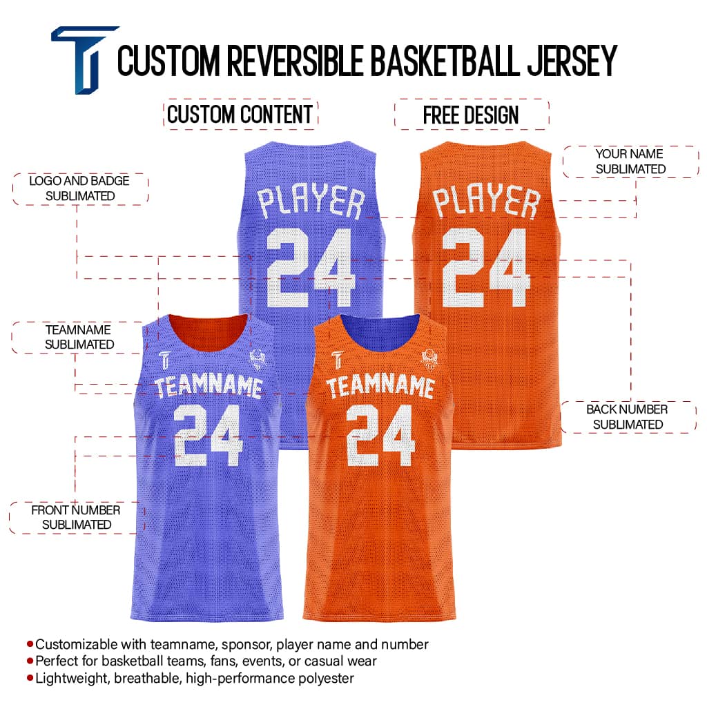 Purple-Orange Custom Reversible Basketball Jersey
