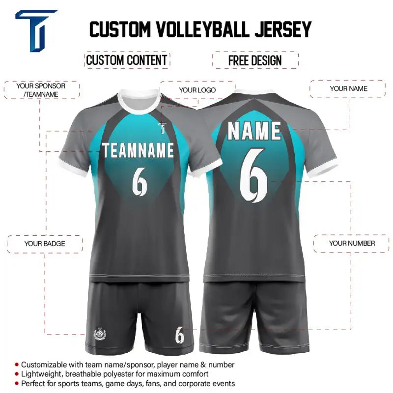 Custom Blue Black Gradient Men's Volleyball Jersey Set