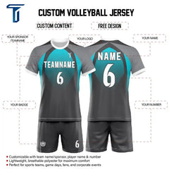 Custom Blue Black Gradient Men's Volleyball Jersey Set