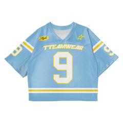 Custom Lemon Yellow Band Oversized Football Jersey Street Fashion T-shirt