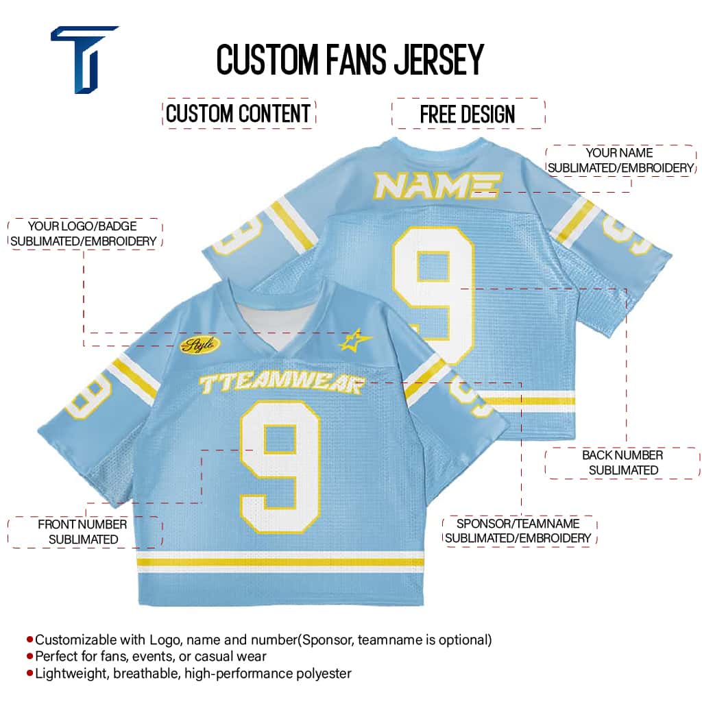Custom Lemon Yellow Band Oversized Football Jersey Street Fashion T-shirt