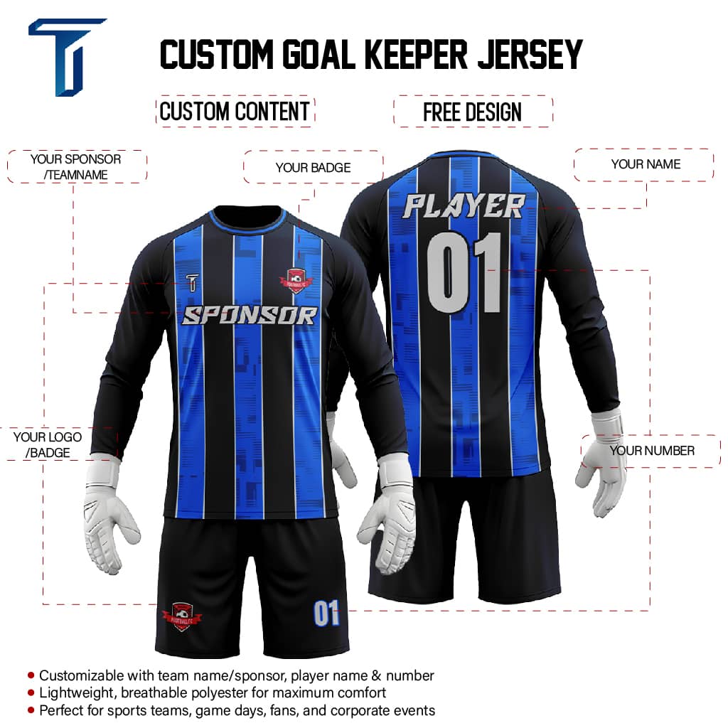 Custom Harbor Stripe Soccer Goalkeeper Jersey Set