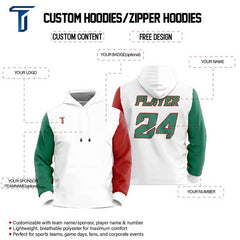Custom White Red-Green Loose-Fit Mexico Pullover Hoodie Sweatshirt