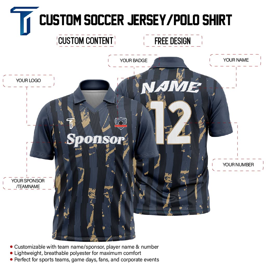 Custom Team Black Gold Adult Youth Polo Shirt