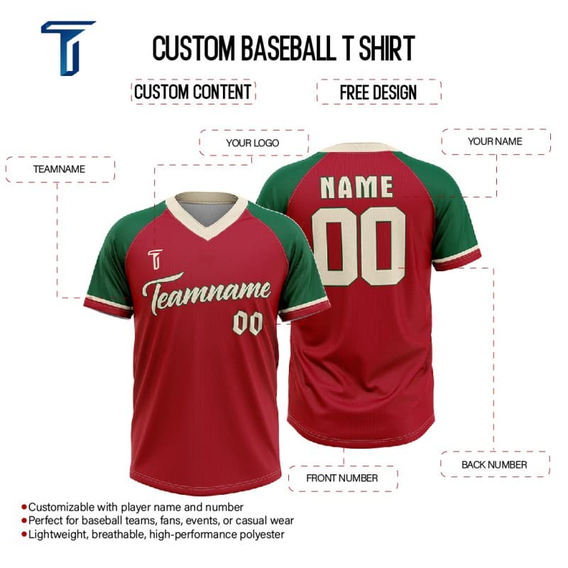 Custom Red Green Colorblock Authentic V Neck Throwback Baseball Jersey