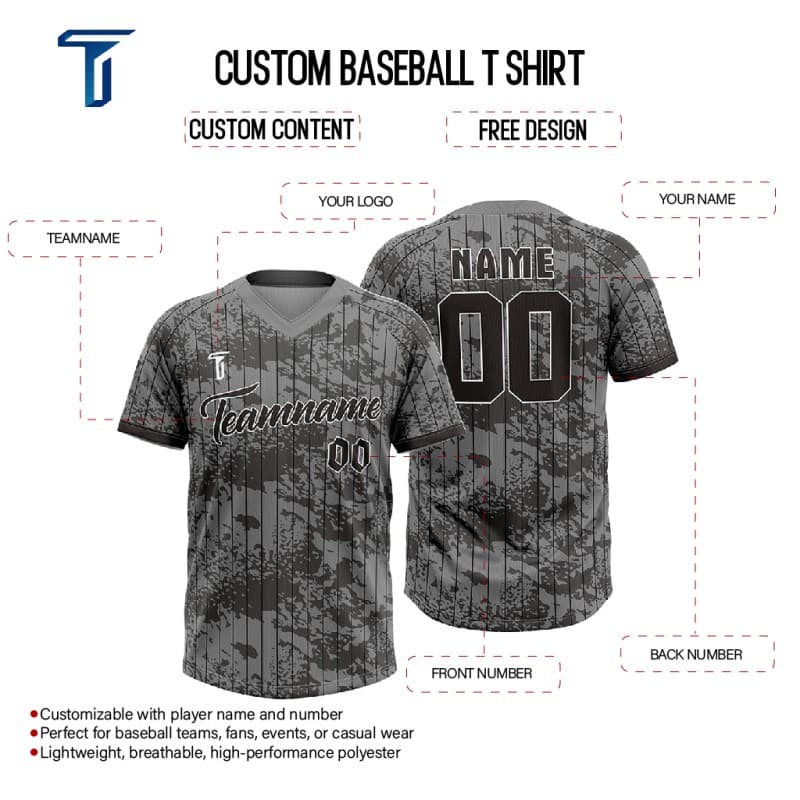 Custom Camo Pinstripes Authentic V Neck Throwback Baseball Jersey