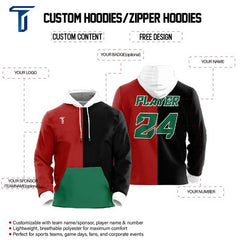 Custom Red Black Split Loose-Fit Mexico Pullover Hoodie Sweatshirt