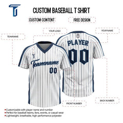 Custom White Black Pinstripes Authentic V Neck Throwback Baseball Jersey