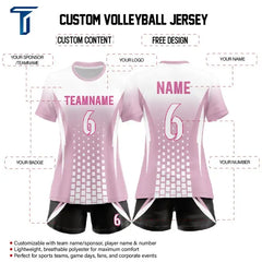 Custom Pink Dotted Women's Volleyball Jersey Set